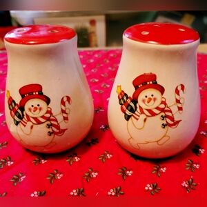 Festive Snowman Salt and Pepper Shakers - Red and White